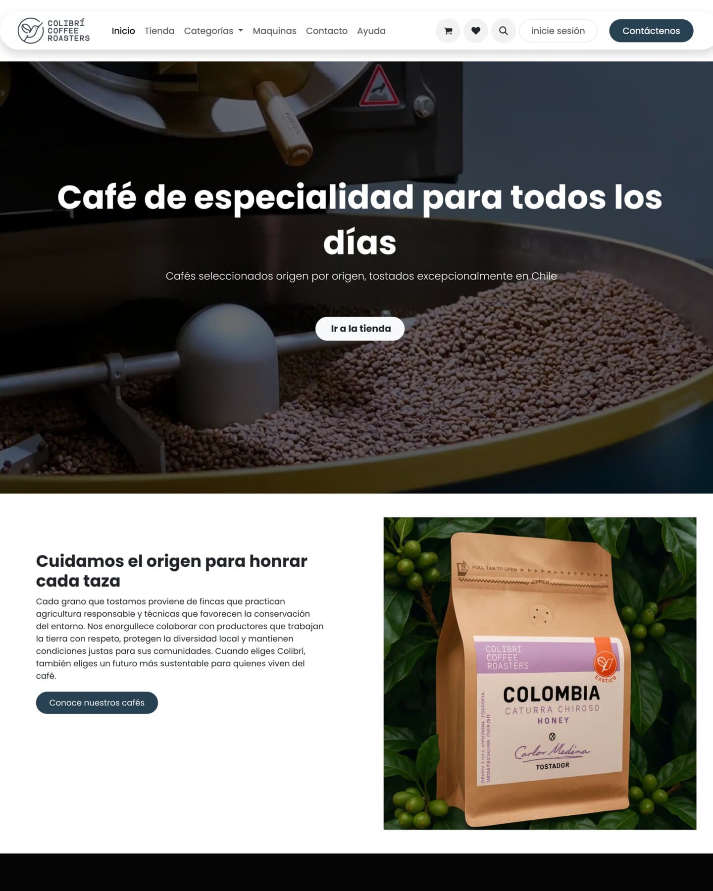 Sitio web de Colibrí Coffee